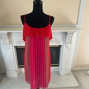 Adelyn Rae Pleated Ombre Colorblock High-Low Chiffon Midi Dress (M)